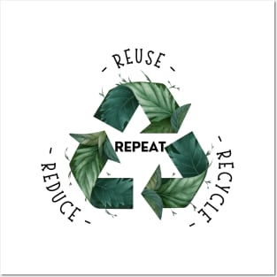 Recycling Logo with Leaves and Green Plants. Go Green, Recycle Symbol, Save the Earth Earth Day Awareness April 22 Posters and Art